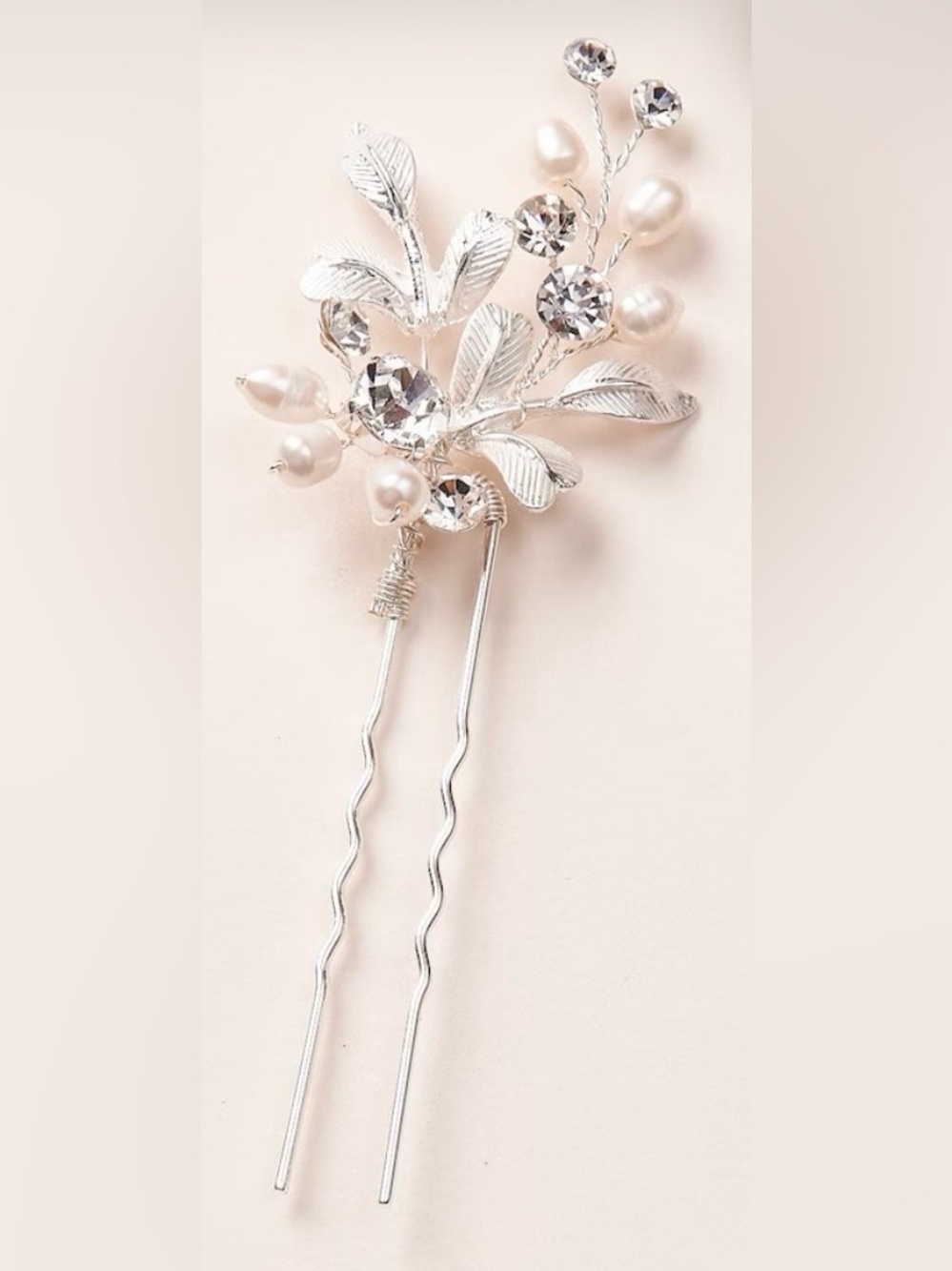 Dareth Colburn freshwater pearl & Crystal Silver Floral Hair Pin bridal NWT